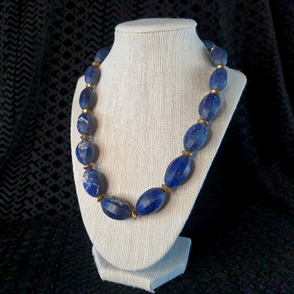 Vintage Lapis & Brass Chunky Necklace